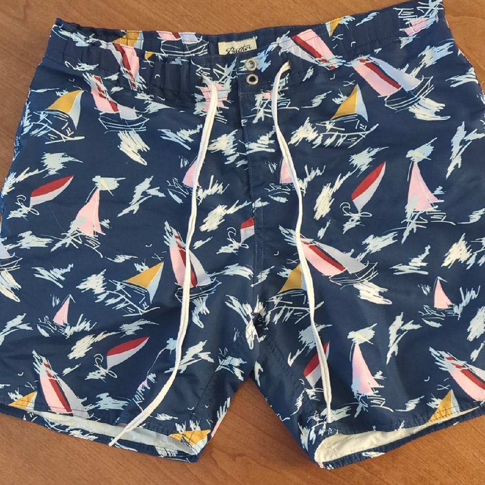 Bather Sailboat Print Swim Trunks - Blue, Red, Yellow, White
